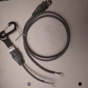 Photo of a USB-A Extension Cable cut in half and stripped