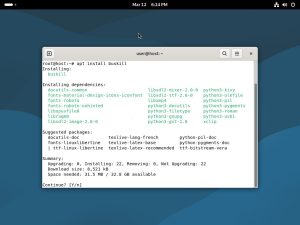 Screenshot of Debian, showing the BusKill install process