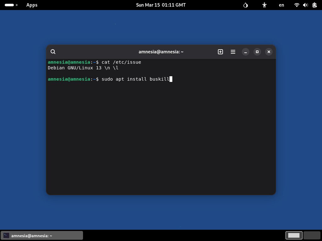 Screenshot of TAILS, showing the command to install BusKill