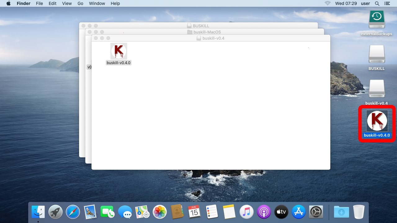 Screenshot shows the that the buskill app is now on the user's Desktop.